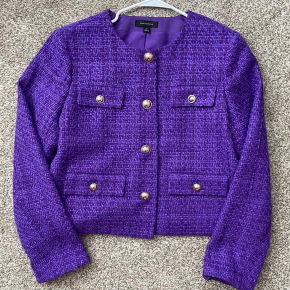 Ann Taylor Purple Tweed Cropped Jacket - Size 10 - Picture 2 of 6